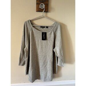 NWT Jeanne Pierre Woman Size 1X Gray Sweater 3/4 Sleeve Cotton